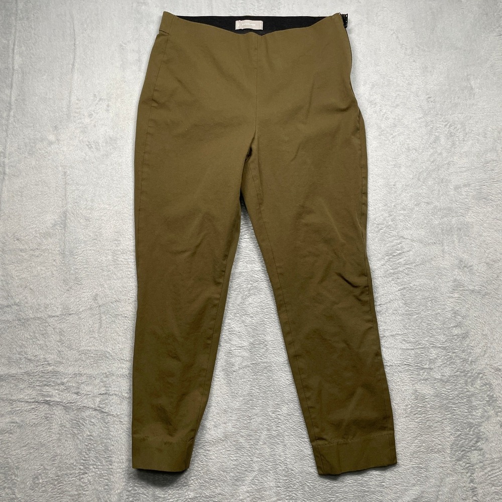 Everlane Side Zip Stretch Pants Women 8 Olive Green Tapered Ankle Trousers